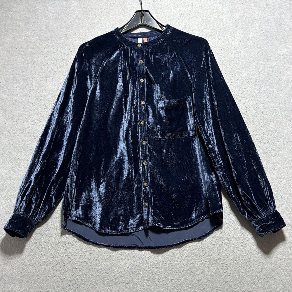 Anthropologie Pilcro Mara Relaxed Velvet Blue Button Down Shirt Women’s Medium